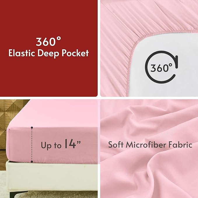 MUXHOMO 7 Pieces King Comforter Set, Reversible Bed in a Bag King Size, All Season Bedding Set with Comforter, Flat Sheet, Fitted Sheet, Pillowcases & Shams, Hot Pink & Baby Pink