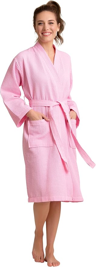 Luxurious Bathrobe for Women - Soft & Absorbent - Lightweigh & Comfort - Long & Kimono - Waffle & Cotton - Hotel/Spa Robe