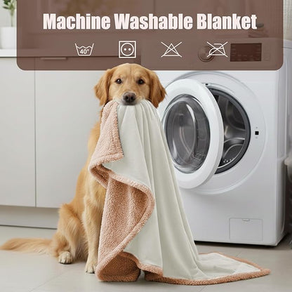 Makigued Waterproof Dog Blanket for Couch & Bed, Reversible Sherpa Fleece Pet Throw with Quiet TPU Barrier, Machine Washable Furniture Protector for Large Dogs & Cats, Throw Size 50x60 Inch, Cream