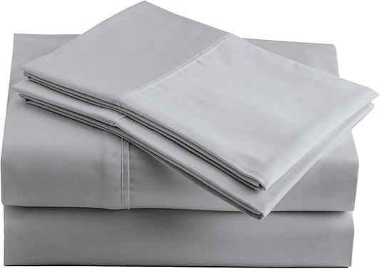 Peru Pima 415 Thread Count Percal Twin Sheet Set - 100% Peruvian Pima Cotton, 3 Piece (Flat, Fitted, 1 Pillowcase) - Cooling, Crisp, Deep Pocket, Hotel Quality Bedding - Slate