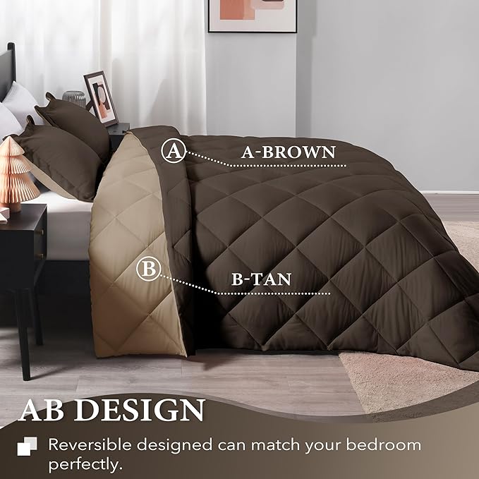 downluxe California King Comforter Set - Brown and Tan Cal King Comforter Set, Soft Bedding Sets for All Seasons - 3 Pieces - 1 Comforter (104"x96") and 2 Pillow Shams(20"x36")