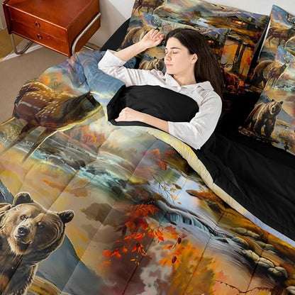 Erosebridal Queen Size Deer Bear Comforter Set with Sheets 7 Pieces | Rustic Cabin Lodge Bedding Set for Kids Boys Girls Mallard Duck Woodland Animal Bed in A Bag Country Rural Farmhouse Bed Sets