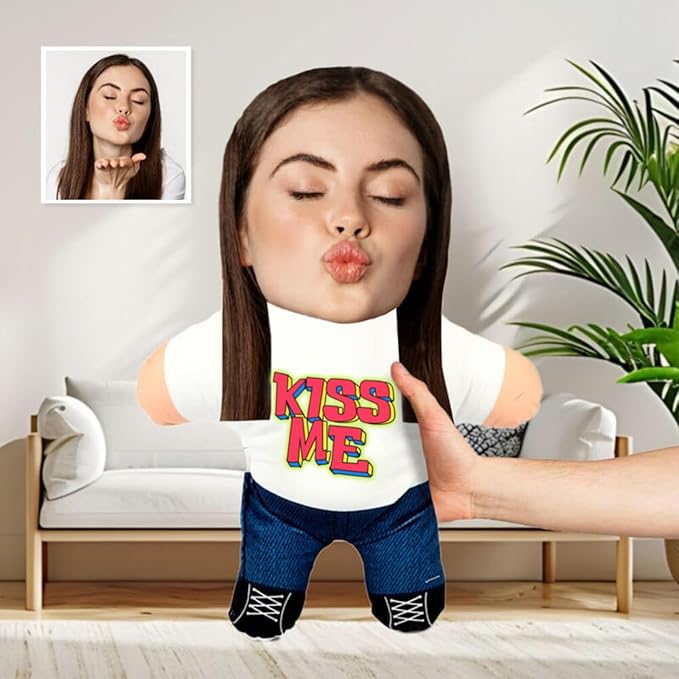 Drawelry Custom Face Photo Pillow, Personalized 3D Portrait Throw Pillow with Funny Cute Design, Birthday Valentine's Gift for Boyfriend Girlfriend Family Friends Couples (Kiss me)