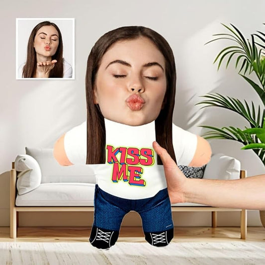 Drawelry Custom Face Photo Pillow, Personalized 3D Portrait Throw Pillow with Funny Cute Design, Birthday Valentine's Gift for Boyfriend Girlfriend Family Friends Couples (Kiss me)
