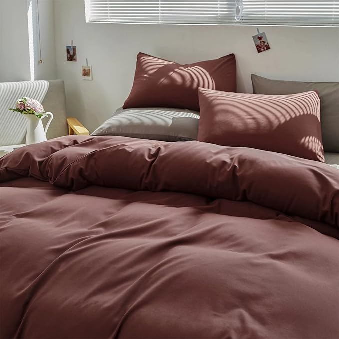 Houseri Brick Red Comforter Set Queen Purplish Red Bedding Queen Women Brick Color Vintage Bedding Comforter Sets Plum Teen Girls Dark Purple Comforter Quilt Soft Solid Color Brown Red Bed Quilt Queen