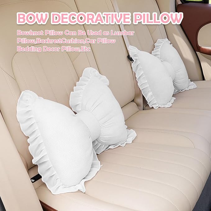 Set of 2 Bow Shaped Throw Pillow Soft Bowknot Decorative Pillows Cute Car Lumbar Pillows Novelty Bow Pillow for Sofa Couch Bed Living Room Bedroom (White)