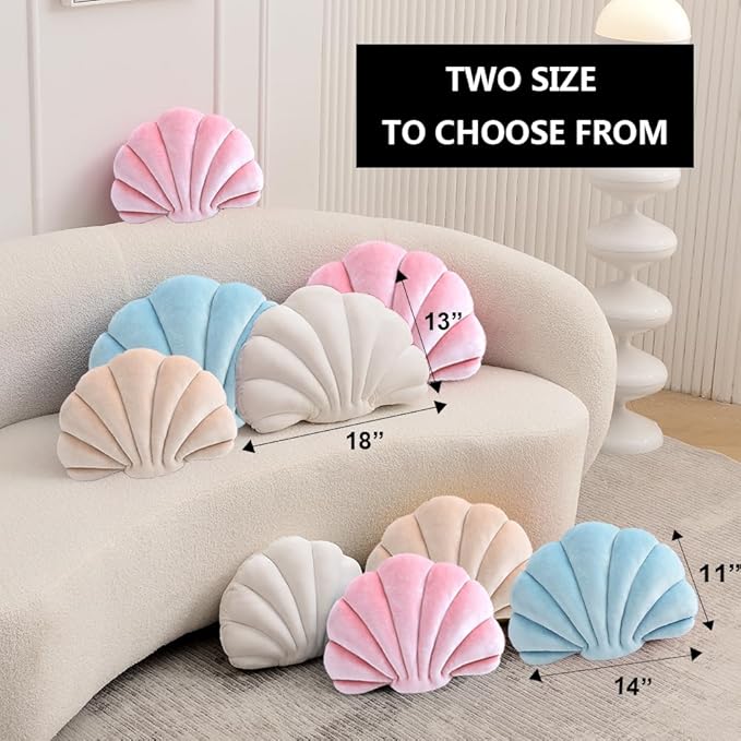 Seashell Decorative Pillow Shell Shaped Throw Pillow 3D Insert Beach Pillow Soft Velvet Pillow Sea Ocean Decoration Couch Bed Pillow Cushions(Champagne,18 X 13 inch)