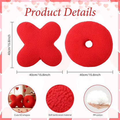 Cumule 2 Pcs Valentine's Day XO Pillow Plush Red Cute Plush Soft Throw Pillows for Valentines Day Living Room Bedroom Decor Gift