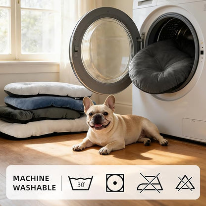 Washable Large Dog Bed for Medium & Large Breeds, Non-Slip Bottom & Plush Faux Silver Fox Fur Oval Cushion Pad for Big Dogs, Soft Mat for Crates, Dark Grey, 41x27 Inch