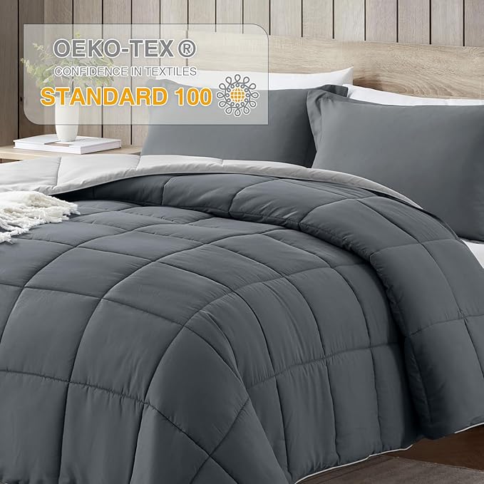 satisomnia Twin Comforter Set, Grey Bedding Comforters Twin XL Size, 2 Pieces Down Alternative Bed Comforter Lightweight, Soft Quilted Bed Set Breathable, Reversible All Season Bedding Sets Gray