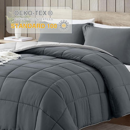satisomnia Twin Comforter Set, Grey Bedding Comforters Twin XL Size, 2 Pieces Down Alternative Bed Comforter Lightweight, Soft Quilted Bed Set Breathable, Reversible All Season Bedding Sets Gray