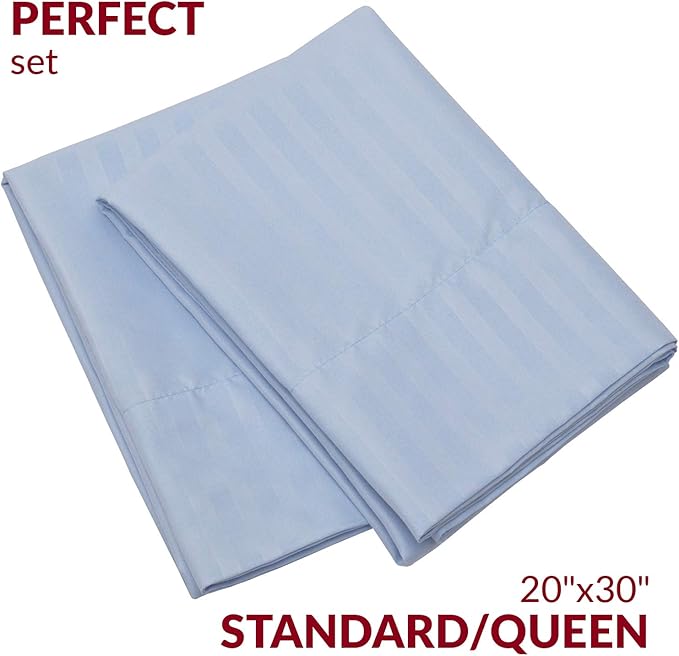 Mellanni Pillow Cases - Luxury, Extra Soft, Cooling Pillow Covers - 2 PC Iconic Collection Pillowcases - Envelope Closure (Standard/Queen 20" x 30", Striped Light Blue)