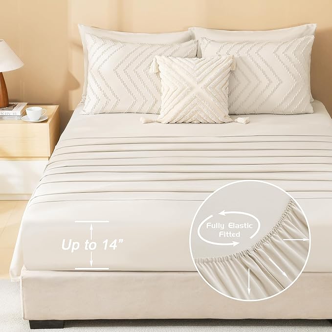 Litanika Full Size Comforter Set with Sheets Beige - 7 Pieces Bed in a Bag Full Boho Tufted Complete Bedding Sets with Comforter, Sheets, Pillowcases & Shams