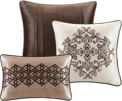 Madison Park Princeton Cozy Comforter Set - Luxurious Jaquard Traditional Damask Design, All Season Down Alternative Bedding with Matching Shams, Decorative Pillow, King(104"x92"), Red 7 Piece