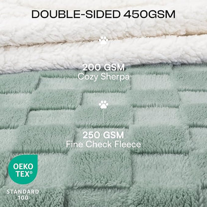Luciphia Waterproof Dog Blanket for Large Dogs Washable Soft Sherpa Fleece Cat Blankets with 3D Jacquard Cozy Calming Reversible Bed Couch Protector Furniture Protection, Green White, 85x57 inch