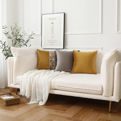 Throw Pillow Covers with Insert Included, with Embroidered Detail, 18 x 18 inches, Decorative Throw Pillow for Sofa Couch Bed (Gold Gray, 18" L x 18" W)