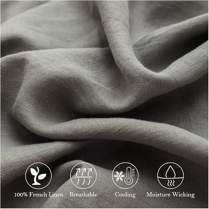 Simple&Opulence Washed Linen Bed Sheet Set Basic Style 4 Pieces (1 Flat Sheet & 1 Fitted Sheet & 2 Pillowcases) 100% Natural French Flax Soft Breathable Farmhouse Bedding (Queen, Ultimate Gray)