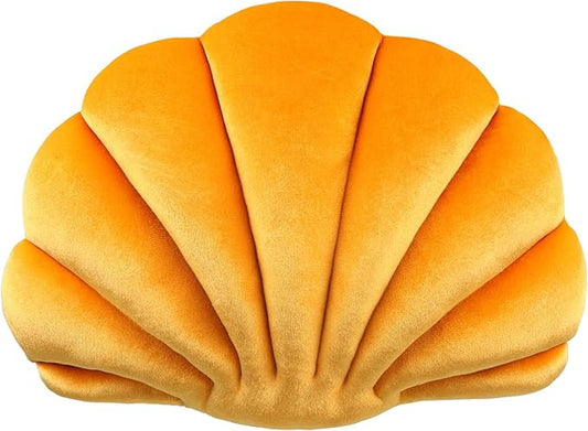 Yi-gog Seashell Pillow Sea Shaped Decorative Princess Throw Pillow 3D Velvet Soft Ocean Cute Throw Pillows for Bed Couch Chair Sofa Room 18 X 13 inch