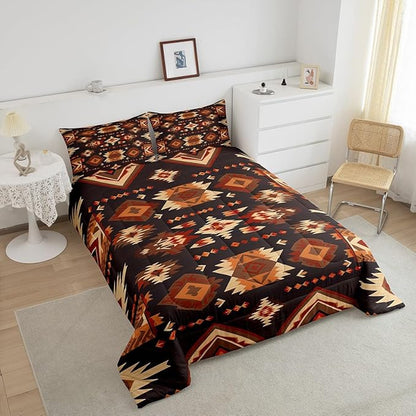 Feelyou Geometric Comforter Full Size Modern Art Comforter Set for Boys Girls Children Luxury Bedding Set Room Decor Brown Duvet Set