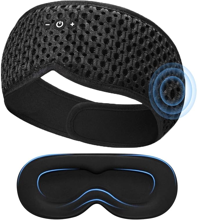 Bluetooth Sleep Mask with Removable 3D Contoured, 100% Blackout Eye Mask for Sleeping, Sleeping Headphones with Ultra-Thin Stereo Speakers for Side Sleepers, Perfect Tech Gifts for Men/Women
