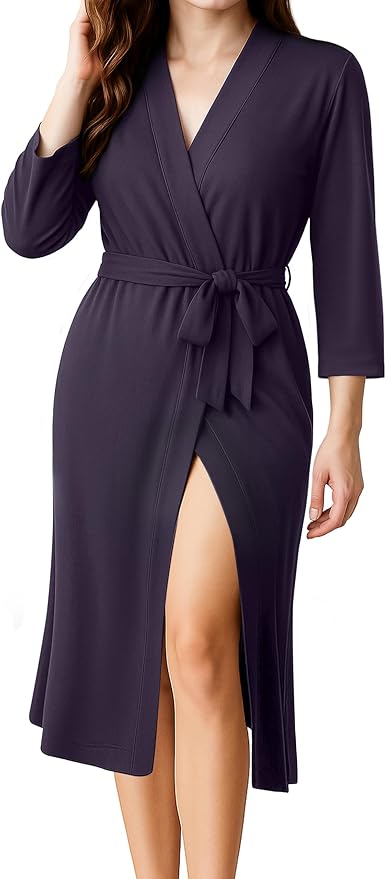 NY Threads Women's Robe Long Knit Bathrobe 3/4 Sleeves Soft Kimono Lightweight Loungewear