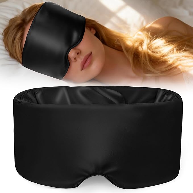 Weighted Eye Mask for Sleeping, Silk Sleep Mask for Side Sleeper with Adjustable Buckle, 100% Blackout Design, Ideal for Meditation, Relaxation and Travel, with Storage Pouch (Black)