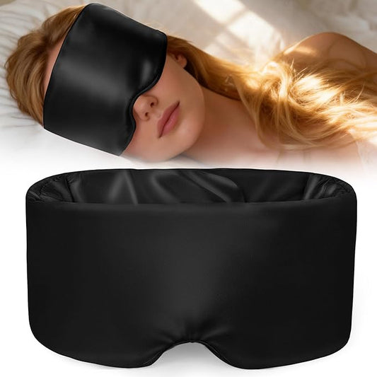 Weighted Eye Mask for Sleeping, Silk Sleep Mask for Side Sleeper with Adjustable Buckle, 100% Blackout Design, Ideal for Meditation, Relaxation and Travel, with Storage Pouch (Black)