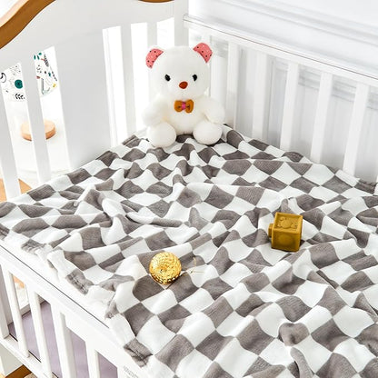 Yurhap Checkered Baby Blanket Fleece Baby Blankets Neutral for Boys Girls, Super Soft Warm Lightweight Infant Toddler Newborn Receiving Gifts for Crib Stroller, 30x40 Inch, Greige