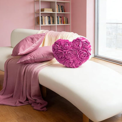 JWH Valentine's Day Throw Pillow Covers Decorative Flower Accent Pillow Cases Heart Shaped Cushion for Couch Living Room Bed Chair 14 x 16 Inches Hot Pink