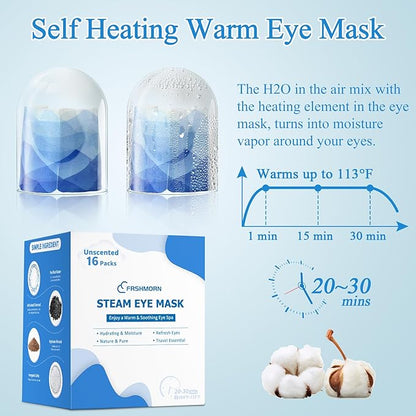 16 Packs Steam Eye Mask, Heated Eye Mask for Sleeping, Warm Compress for Eyes, Self Heating Disposal Steam Mask for Home Sleep, Office, Spa, Travel Essential Valentine's Day Gift (Unscented)