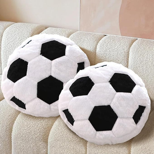 Soccer Pillow, 2 Pcs Plush Soccer Pillow Soft Fluffy Round Stuffed Sports Throw Pillows, Soccer Ball Shaped Decorative Throw Pillow for Sofa, Bedroom, Sports Room, Home Decor Gifts 15.7"