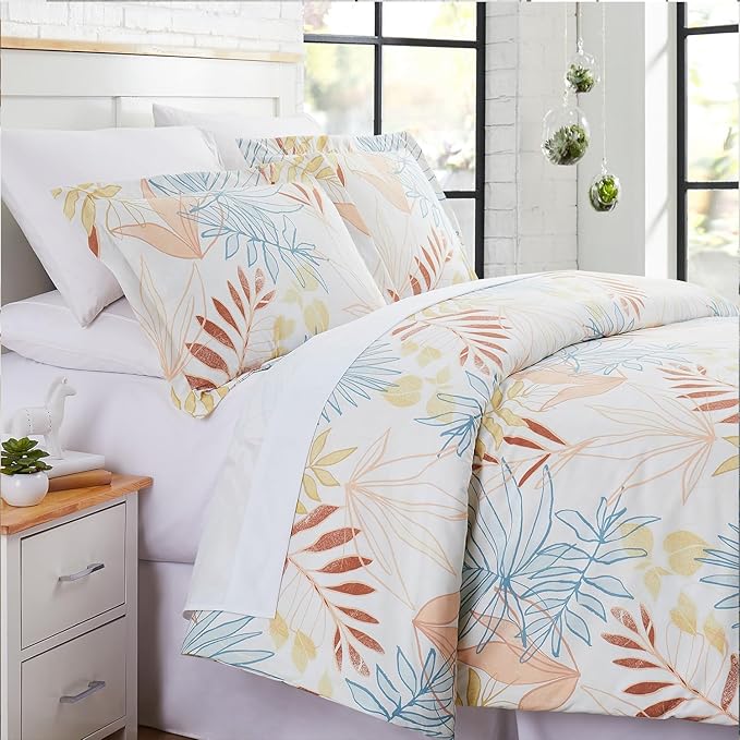 Southshore Fine Living, Inc. 2-Piece Twin Bed Set, All Season Comforter with 2 Pillow Sham, Comfy Microfiber Fabric, Down Alternative, Matches Home Decor, Twin/XL Bedding Sets, Tropical Leaf Cream