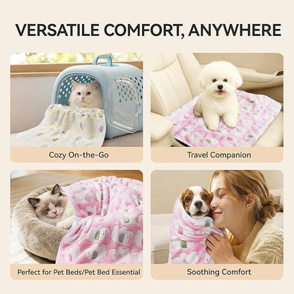 LINENLUX 1 Pack 3 Blankets Super Soft Fluffy Premium Fleece Dog Blankets for Puppy Cat Pet Blanket Flannel Throw Warm Sleep Elephant Pattern 23x16 inches
