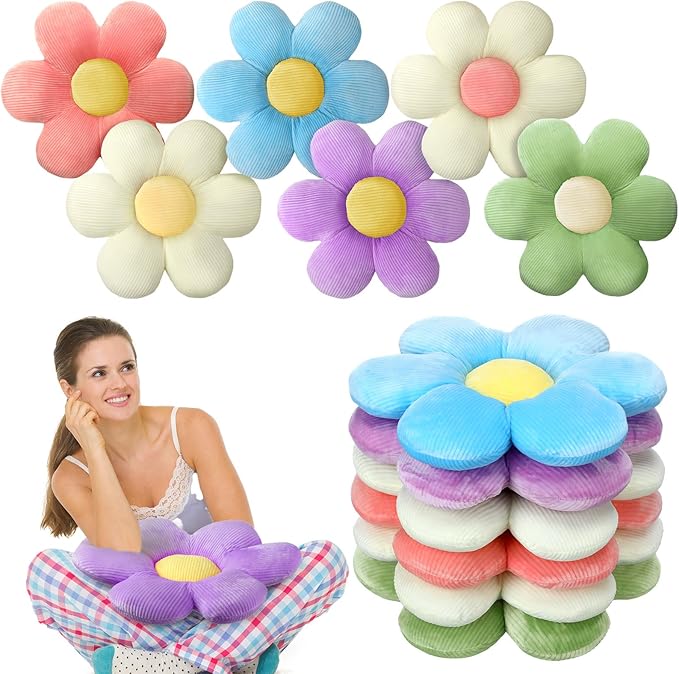 Sratte 6 Pcs Flower Pillows Flower Shaped Throw Pillows Cute Daisy Pillow Seating Cushions for Adults Reading Leisure Home Bedroom Sofa Chair Couch Decor(Classic Color,15.75 Inch)