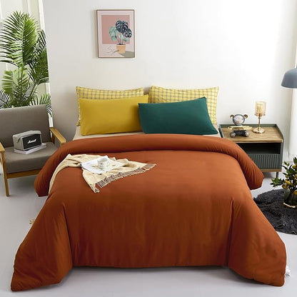 Luxlovery Rust Comforter Set King Burnt Orange Bedding Comforter Set Caramel Bedding Set Solid Color Rust Orange Bedding Set Queen Bed Cozy Soft Breathable Red Bronze Bedding Comforter for Women Men