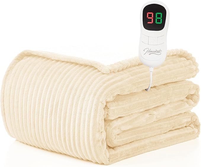 Homemate Electric Heated Blanket Twin Size - 62"x84" Heating Blanket Twin Size 1/2/4/6/8 Hours Auto-Off 10 Heat Level Over-Heat Protection Soft Flannel Sherpa ETL Certification