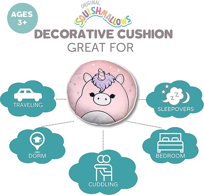 Squishmallows Super Soft Decorative Cushion, (Official Squishmallows Product), 8 Inches Round, Polyester Fill by Franco
