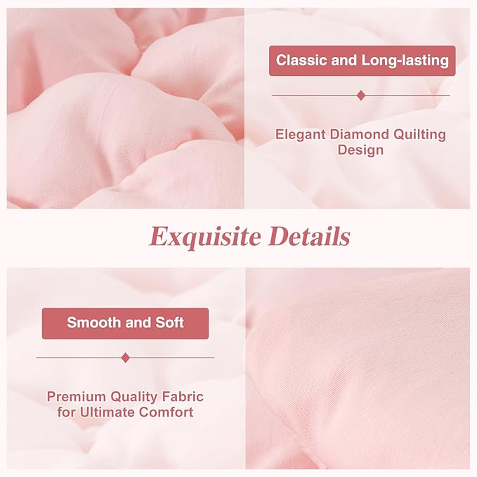 Holawakaka Luxury Blush Full Size Quilt Bedding Set 3-Piece, Solid Color Soft Microfiber Diamond Quilted Bedspread Coverlet with 2 Pillow Shams, Lightweight Bed Comforter Sets