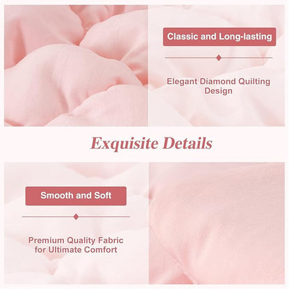 Holawakaka Luxury Blush Full Size Quilt Bedding Set 3-Piece, Solid Color Soft Microfiber Diamond Quilted Bedspread Coverlet with 2 Pillow Shams, Lightweight Bed Comforter Sets