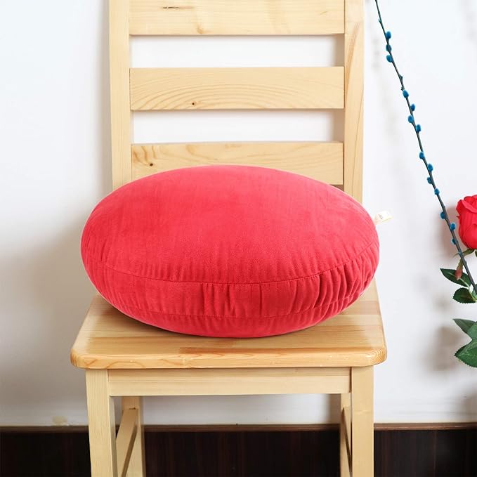 Round Throw Pillow 16x16 for Kids Down-Like Polyester Filling Super Soft Floor Pillow Ultra Fluffy Feather-Like Touching Decorative Circle Cushion for Couch Bed Sofa, Bright Red, 1 Piece
