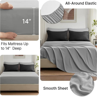 Anluoer Queen Comforter Set 7 Piece, Black and Grey Bed in a Bag with Sheets, All Season Bedding Comforter Sets with 1 Comforter, 2 Pillow Shams, 2 Pillowcases, 1 Flat Sheet,1 Fitted Sheet