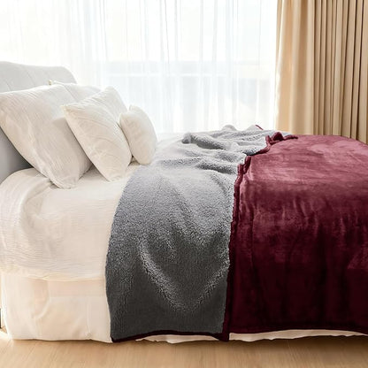 Genteele Sherpa Throw Blanket Super Soft Reversible Ultra Luxurious Plush Blanket, 60 x 80 inches, Rich Burgundy Red/Gray