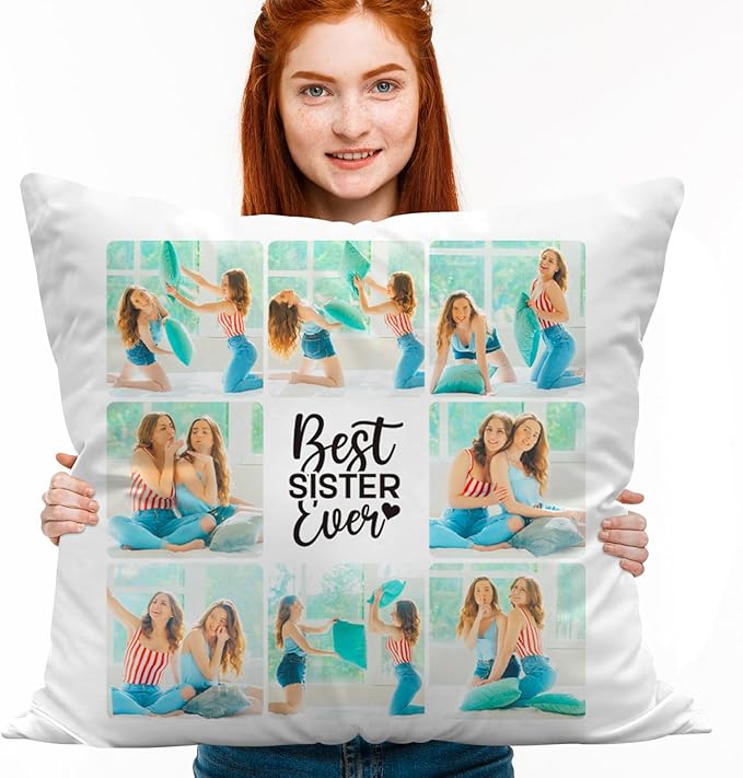 Custom Pillow with Insert, Personalized Throw Pillows with Picture Text - Double-Sided Printing | 5 Sizes & 10 Colors, Customized Pillow Photo Gifts for Friend, Best Sister Ever Gifts