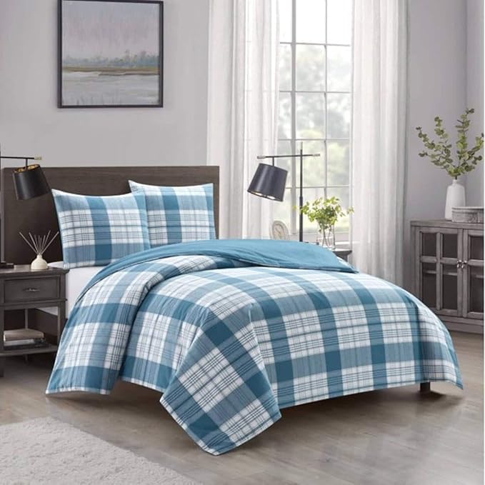 Dearfoams Super Soft 100% Cotton Comforter Set, Red Plaid, Full/Queen