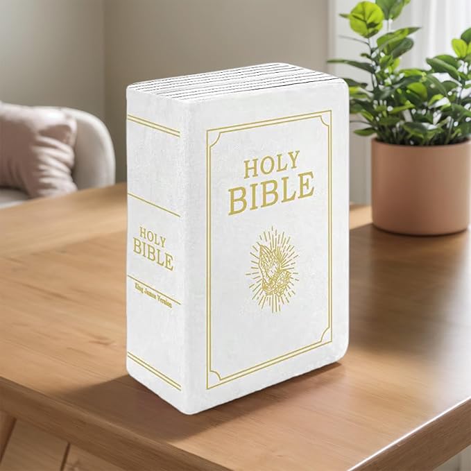 The Holy Bible Pillow Plush- Book Shape, Openable, Cozy Faith Bible Pillow Christian Bible Verse Pillow (White)