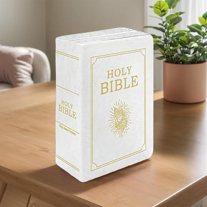 The Holy Bible Pillow Plush- Book Shape, Openable, Cozy Faith Bible Pillow Christian Bible Verse Pillow (White)