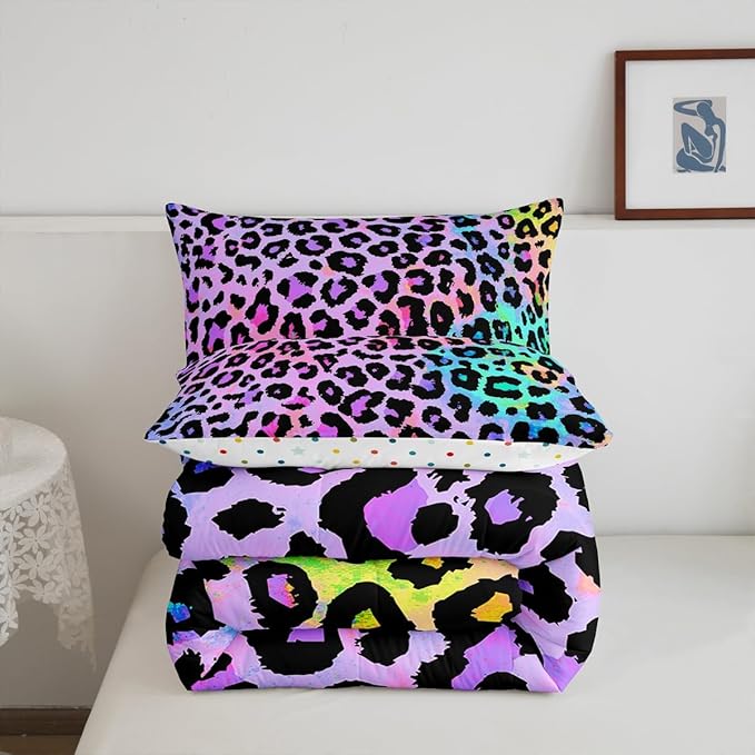 Women Cheetah Printed Bedding Comforters Twin Size, Colorful Leopard Printed Comforter Set Africa Leopard Pattern Decorative for Girls Woman, Soft Microfiber Down Comforter with 1 Pillow Sham