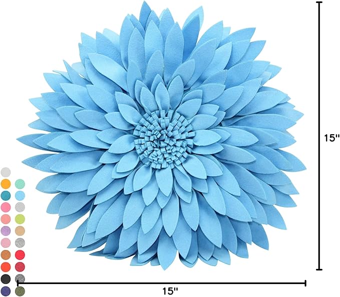 Contempo Lifestyles 3D Daisy & Sunflower Throw Pillow - Solid Light Blue Flower-Shaped Couch & Bed Pillow - Gift for Her