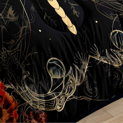 Moth Bedding Comforter Set King Size,Vintage Red Flower Hoilday Decor Comforter for Adult Women Bedroom Decor,3 Pcs 2 Pillowcases/104 * 90