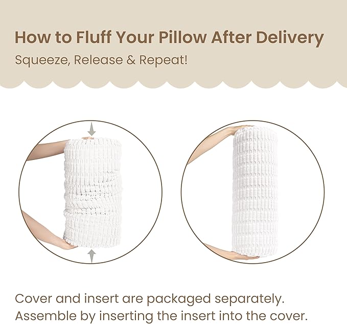 AELS Corduroy Striped Cylinder Pillows, 8" x 24" Decorative Bolster Pillows with Removable Washable Cover and Insert, Body Pillow for Couch and Bed, Living Room Bedroom Nursery Decor, White